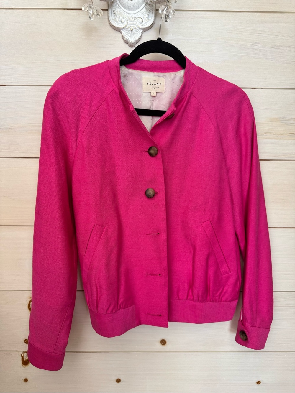 Sezane Bright Pink Bomber Jacket